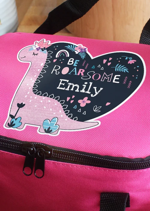 Personalised Memento Company Pink Dinosaur Lunch Bag - One Size Image 2