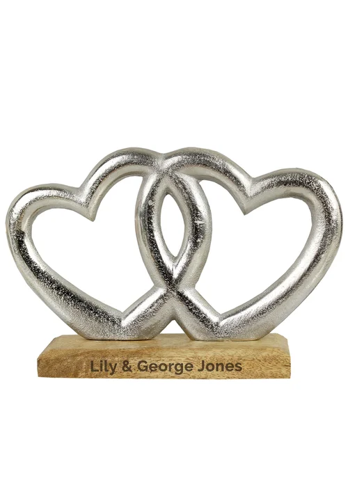 Personalised Memento Company Wood Double Heart Ornament - One Size Image 3