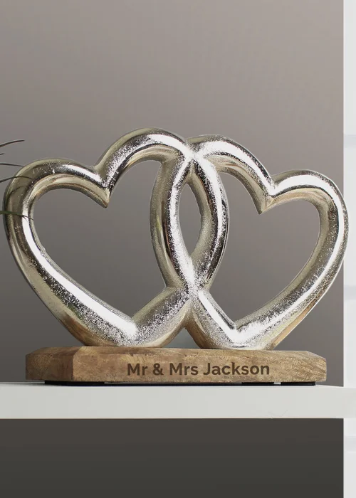 Personalised Memento Company Wood Double Heart Ornament - One Size Image 1