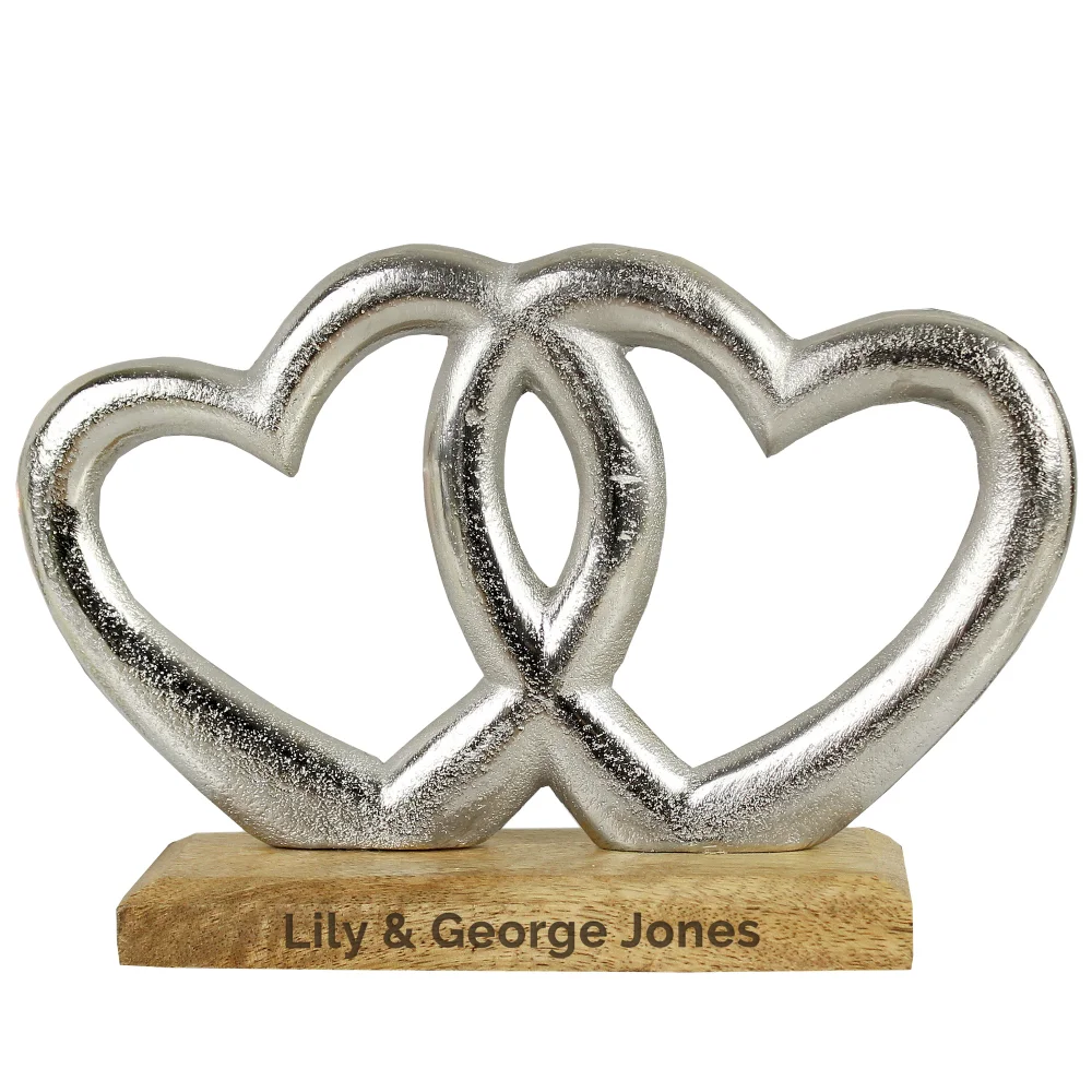 Personalised Memento Company Wood Double Heart Ornament - One Size Image 5