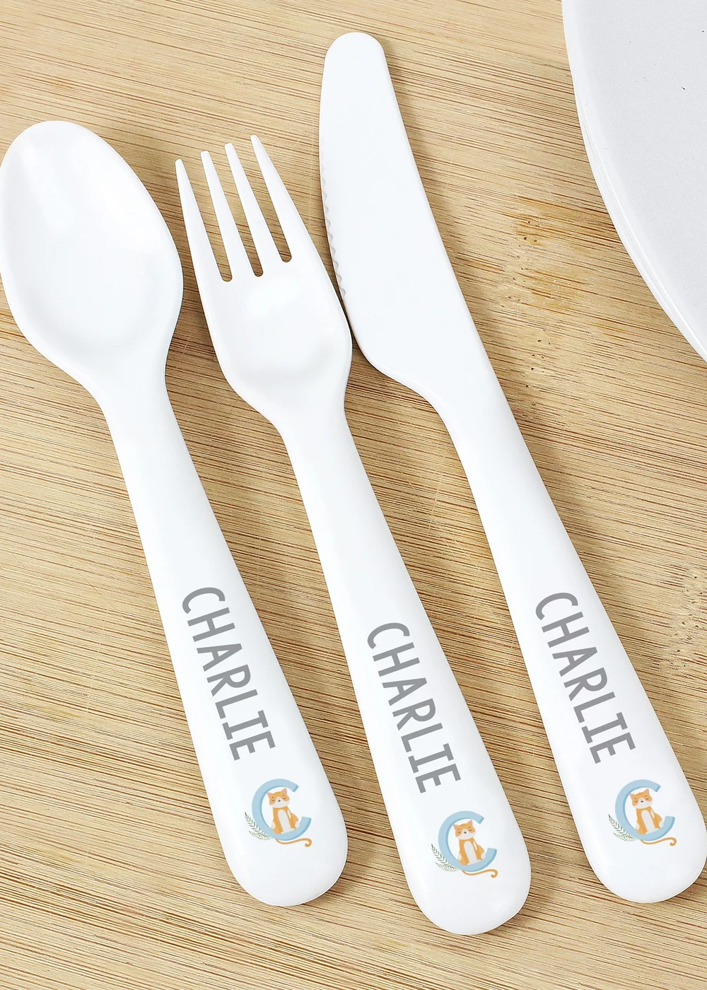 Personalised Memento Company White Animal Alphabet Plastic Cutlery - One Size Image 3