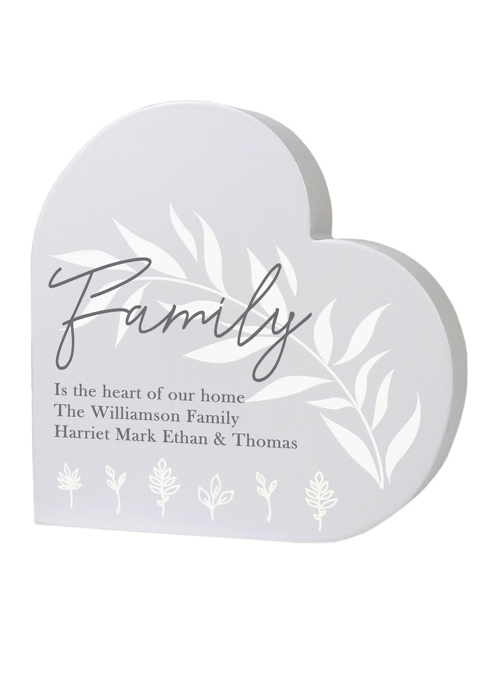 Personalised Memento Company Grey Leaf Decor Free Standing Heart Ornament - One Size Image 1