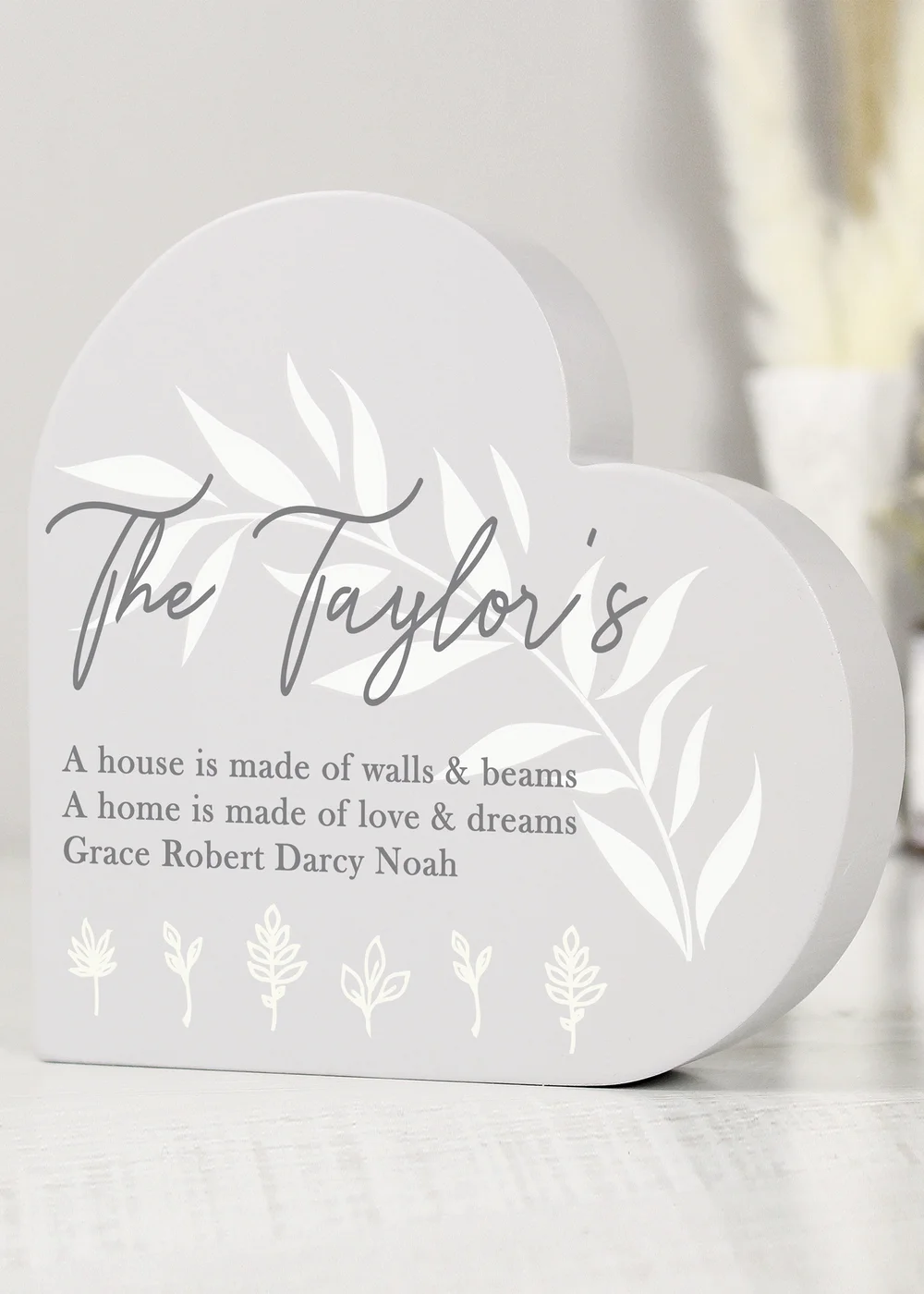 Personalised Memento Company Grey Leaf Decor Free Standing Heart Ornament - One Size Image 3