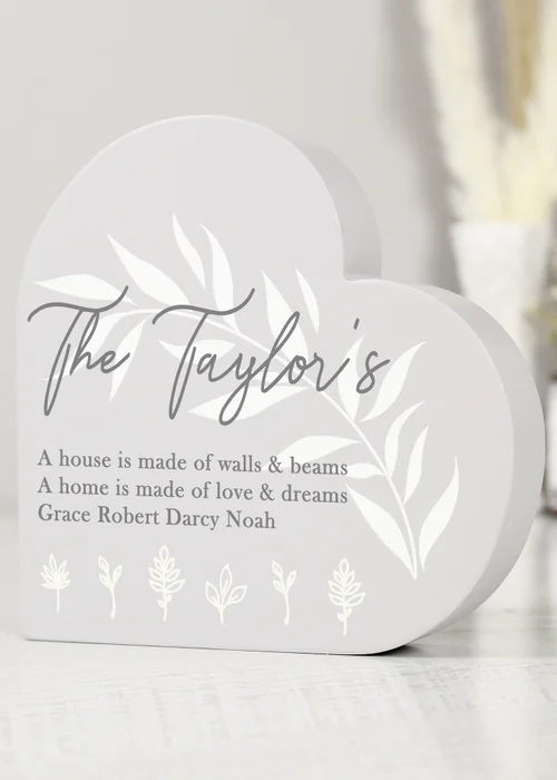 Personalised Memento Company Grey Leaf Decor Free Standing Heart Ornament - One Size Image 3