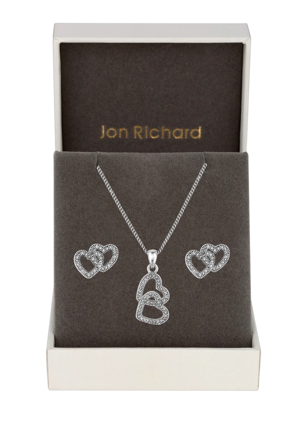 Jon Richard Rhodium Plated Cubic Zirconia Heart Pendant Set - Gift Boxed - One Size Image 1