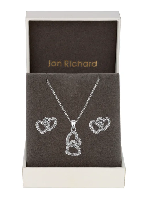 Jon Richard Rhodium Plated Cubic Zirconia Heart Pendant Set - Gift Boxed - One Size Image 1