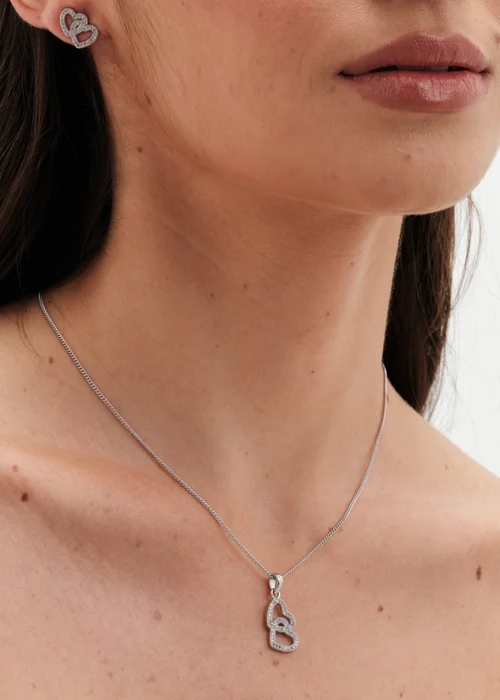 Jon Richard Rhodium Plated Cubic Zirconia Heart Pendant Set - Gift Boxed - One Size Image 2