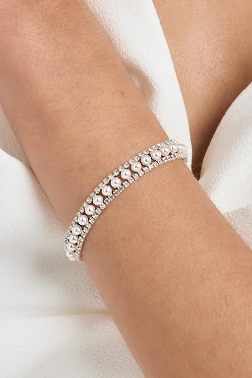 Jon Richard Silver Plated Pearl And Crystal Bracelet - One Size Image 2