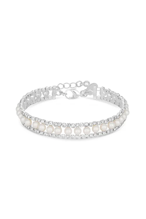 Jon Richard Silver Plated Pearl And Crystal Bracelet - One Size Image 1