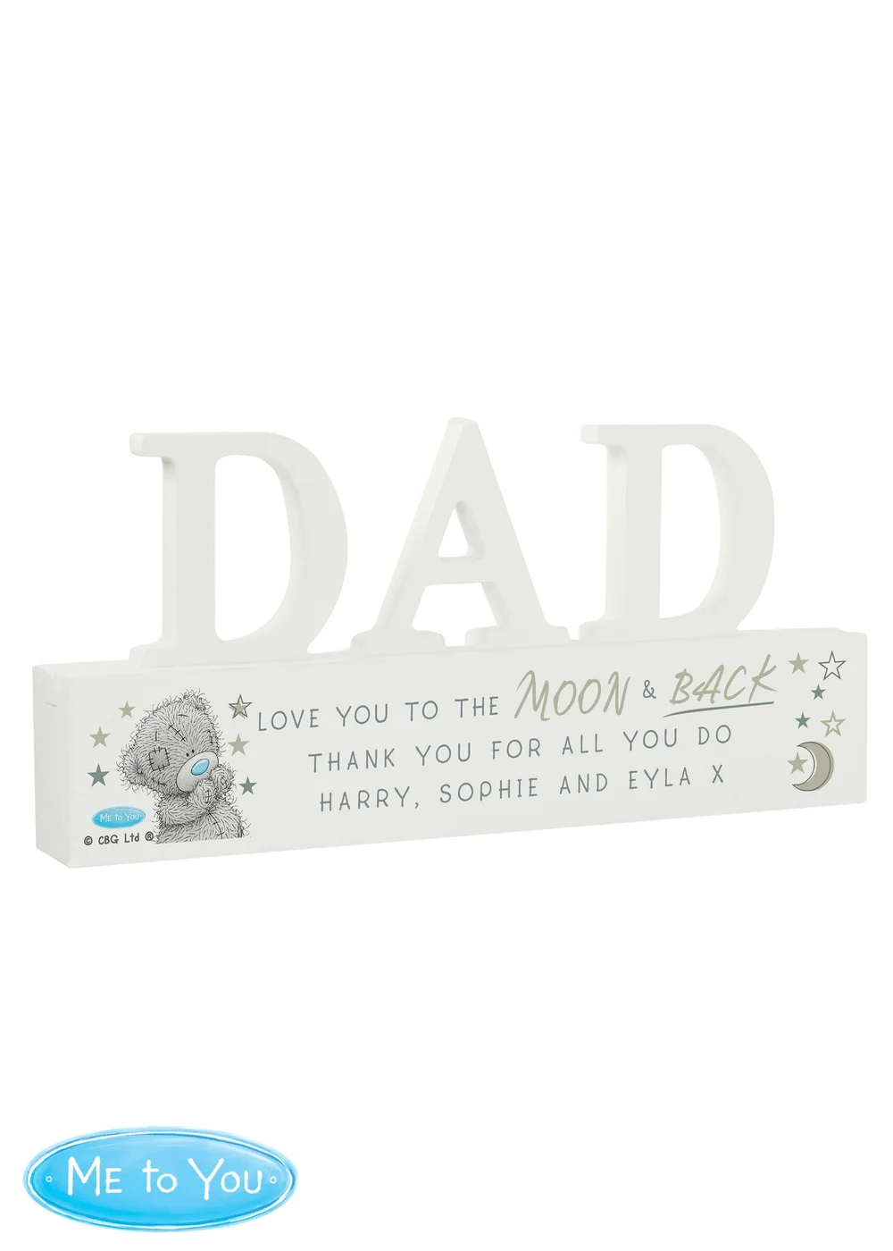 Personalised Memento Company White Wood Me To You Moon and Back Dad Ornament - One Size Image 1