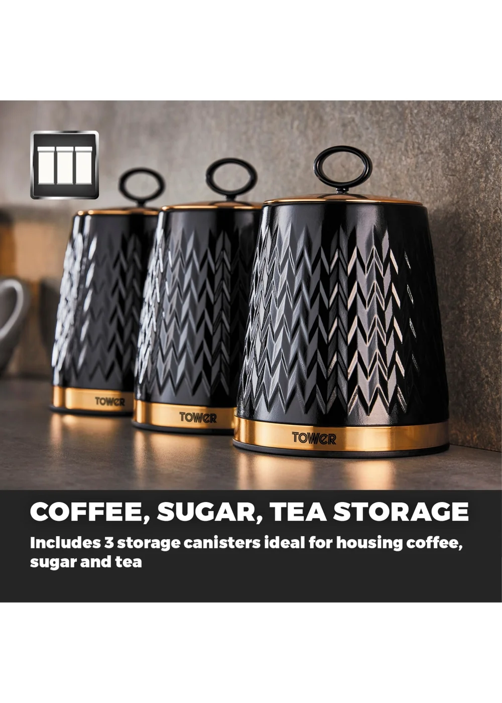 Tower Empire Black Canisters Set Of 3 - One Size Image 4