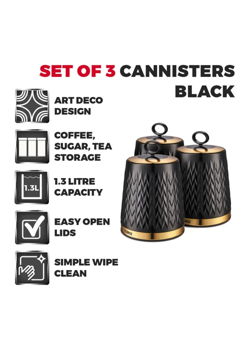Tower Empire Black Canisters Set Of 3 - One Size Image 3
