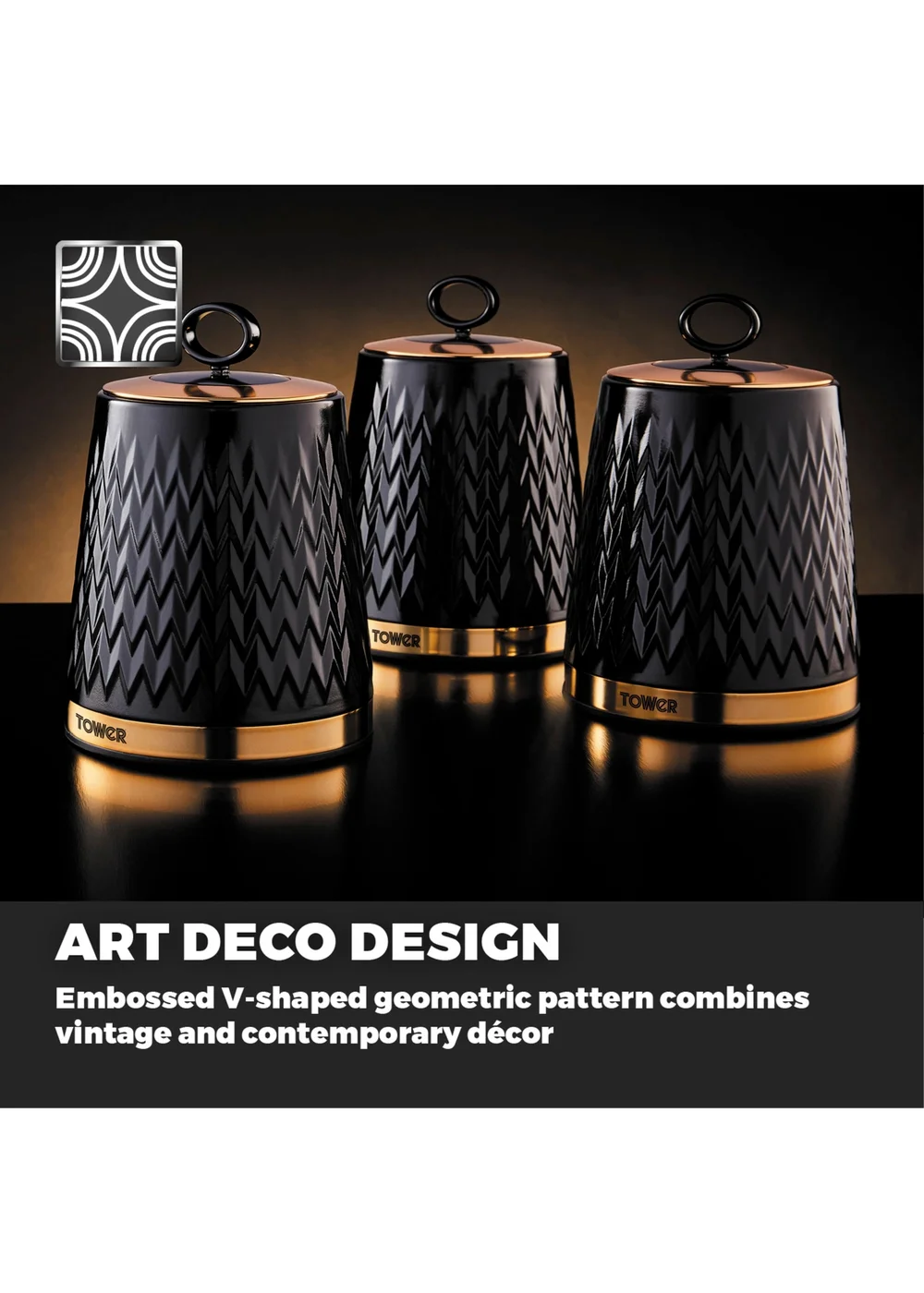 Tower Empire Black Canisters Set Of 3 - One Size Image 2