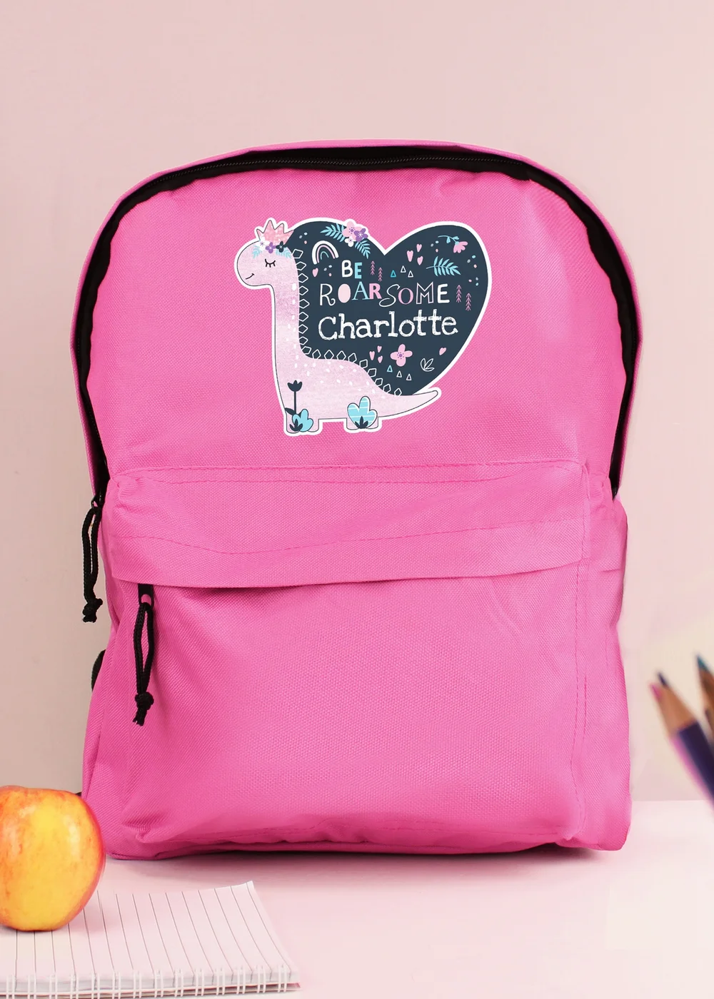 Personalised Memento Company Pink Dinosaur Backpack - One Size Image 1