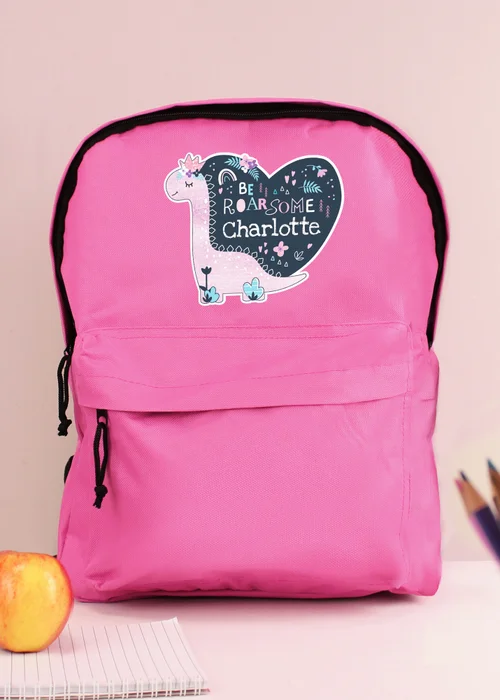 Personalised Memento Company Pink Dinosaur Backpack - One Size Image 1