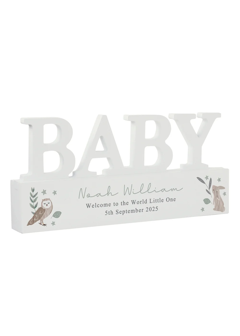 Personalised Memento Company White Wood Woodland Baby Ornament - One Size Image 1