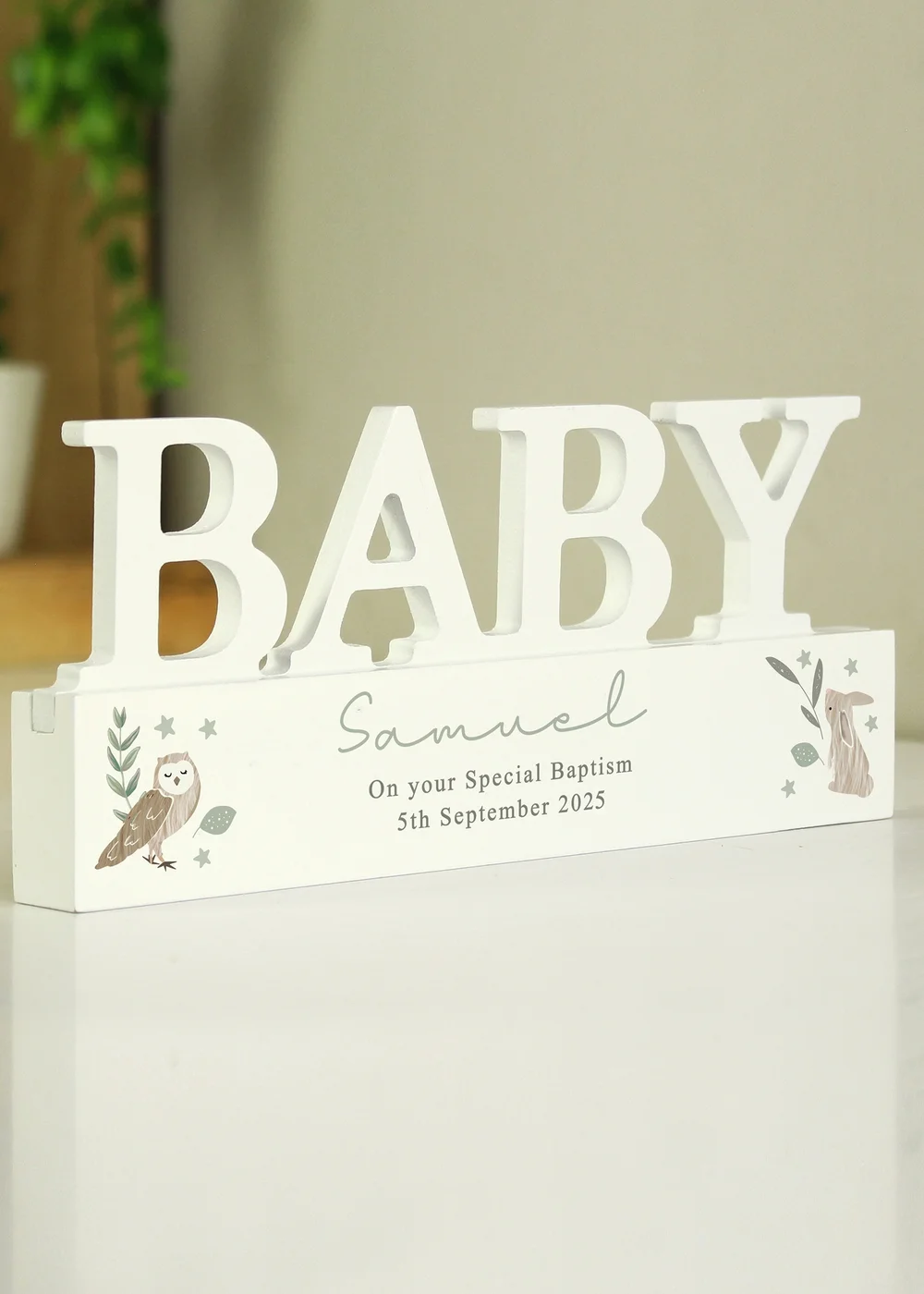 Personalised Memento Company White Wood Woodland Baby Ornament - One Size Image 3
