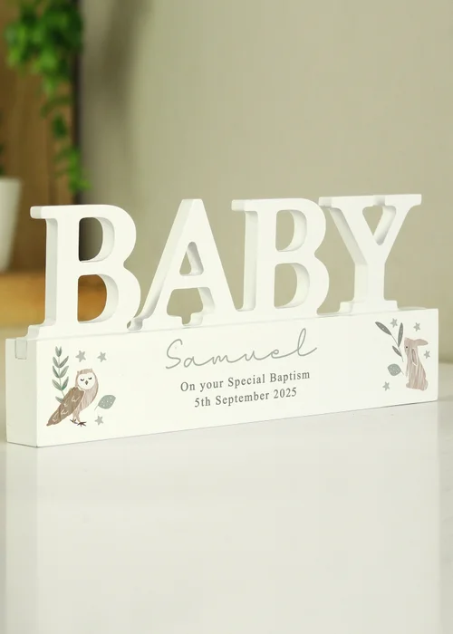 Personalised Memento Company White Wood Woodland Baby Ornament - One Size Image 3