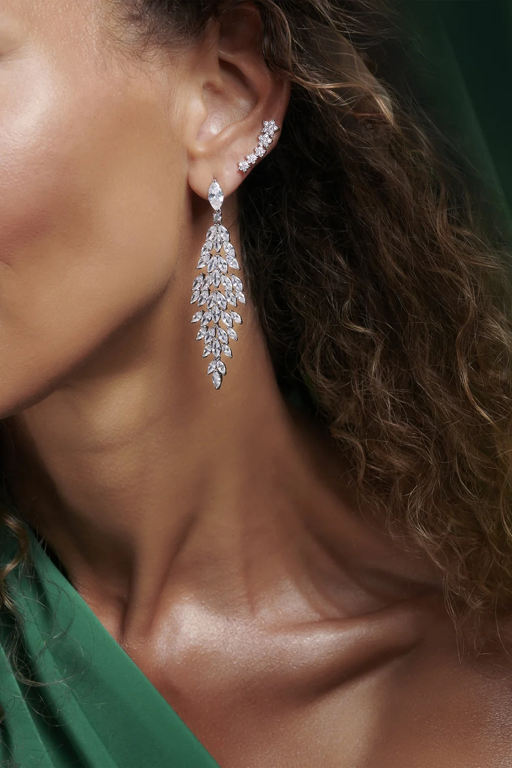 Jon Richard Silver Plated Star Cubic Zirconia Climber Earrings - One Size Image 2
