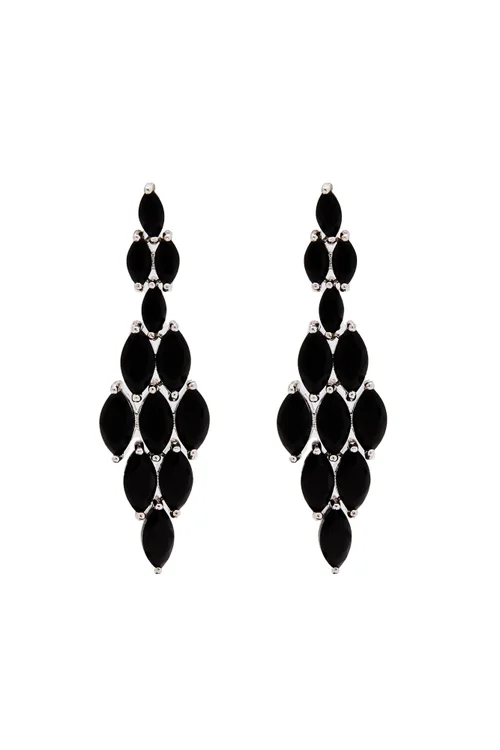 Jon Richard Rhodium Plated Jet Black Marquisse Navette Cubic Zirconia Diamond Shape Earrings - One Size Image 1