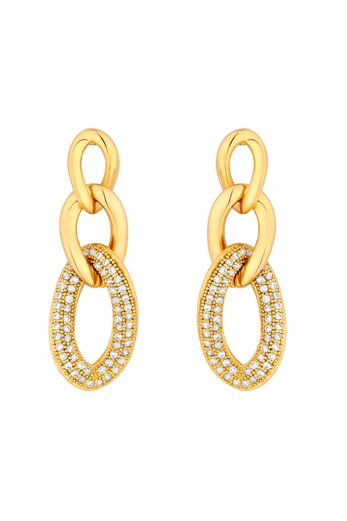Jon Richard Gold Plated Polished And Crystal Chain Drop Earrings - One Size Image 1