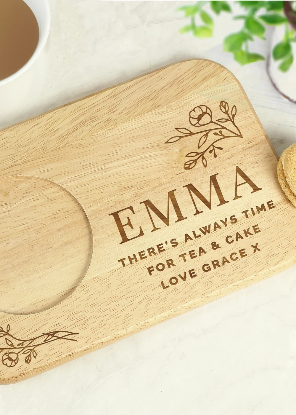 Personalised Memento Company Wood Floral Coaster Tray - One Size Image 2