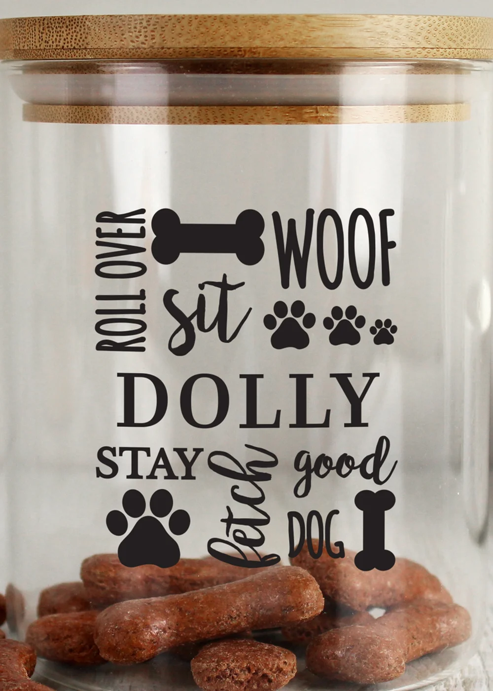 Personalised Memento Company Clear Glass Dog Treat Jar with Bamboo Lid - One Size Image 2