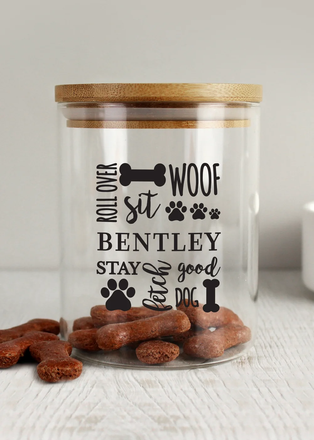 Personalised Memento Company Clear Glass Dog Treat Jar with Bamboo Lid - One Size Image 1