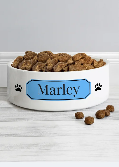 Personalised Memento Company Blue Plaque 14cm Medium Pet Bowl - One Size Image 3