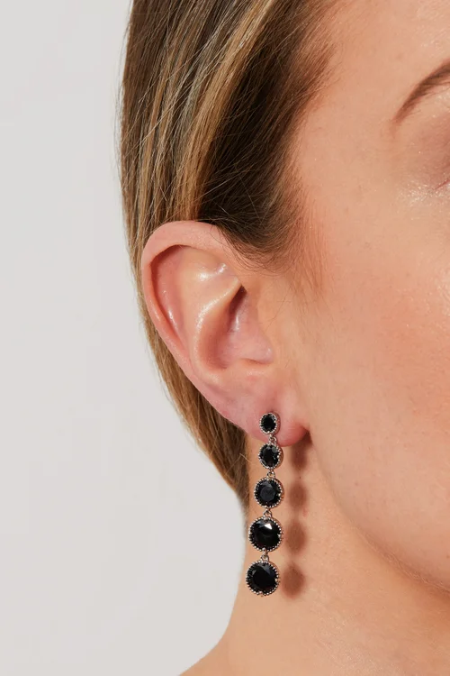 Jon Richard Silver Plated Graduated Jet Long Drop Earrings - One Size Image 2