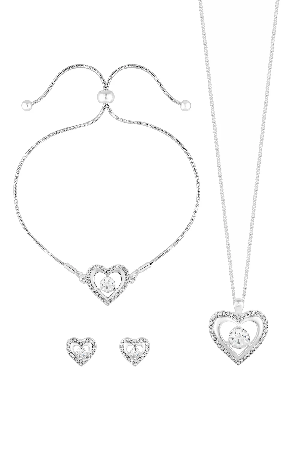 Jon Richard Silver Plated Crystal Heart Trio Set - Gift Boxed - One Size Image 2