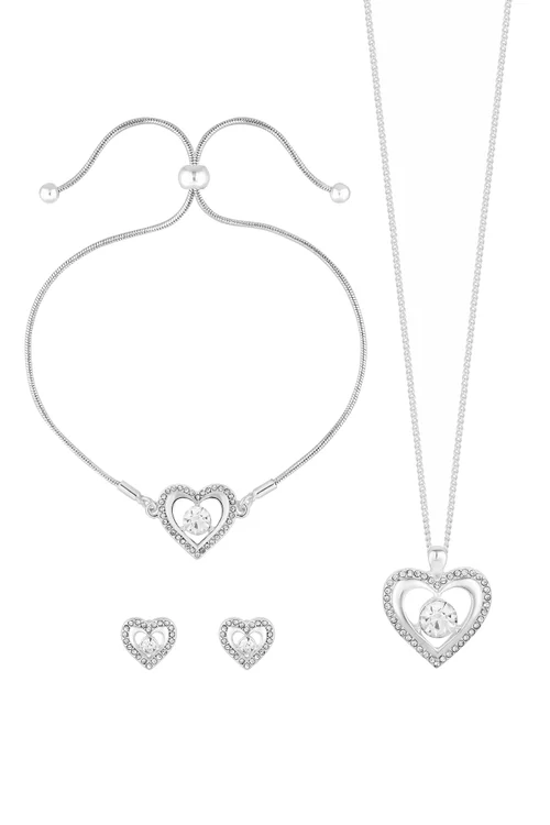 Jon Richard Silver Plated Crystal Heart Trio Set - Gift Boxed - One Size Image 2