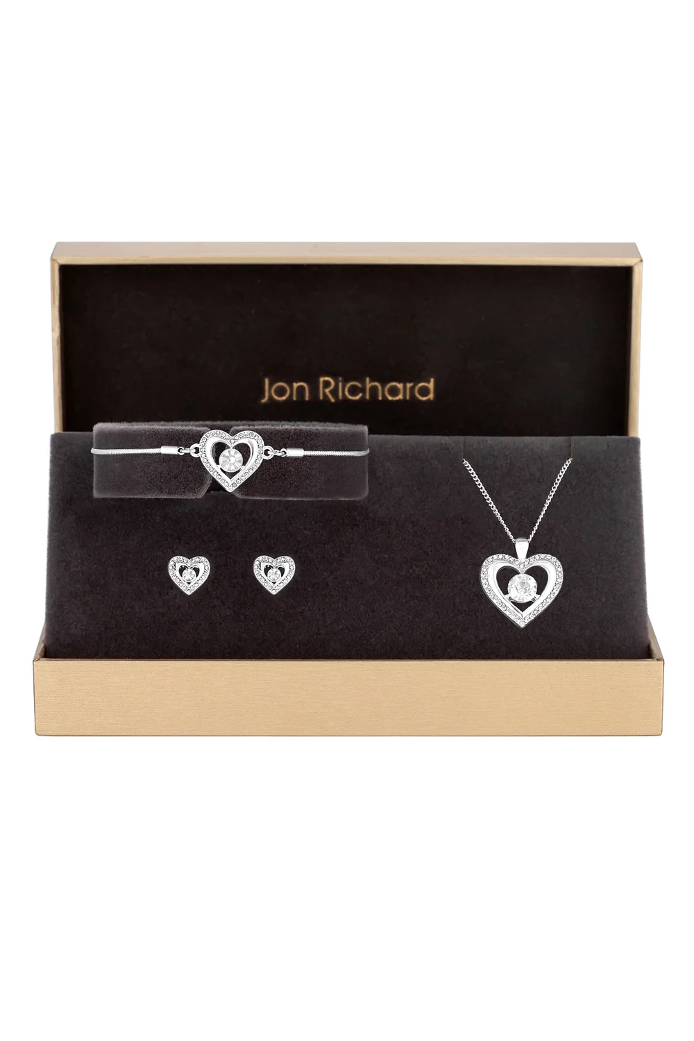 Jon Richard Silver Plated Crystal Heart Trio Set - Gift Boxed - One Size Image 1