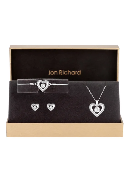 Jon Richard Silver Plated Crystal Heart Trio Set - Gift Boxed - One Size Image 1