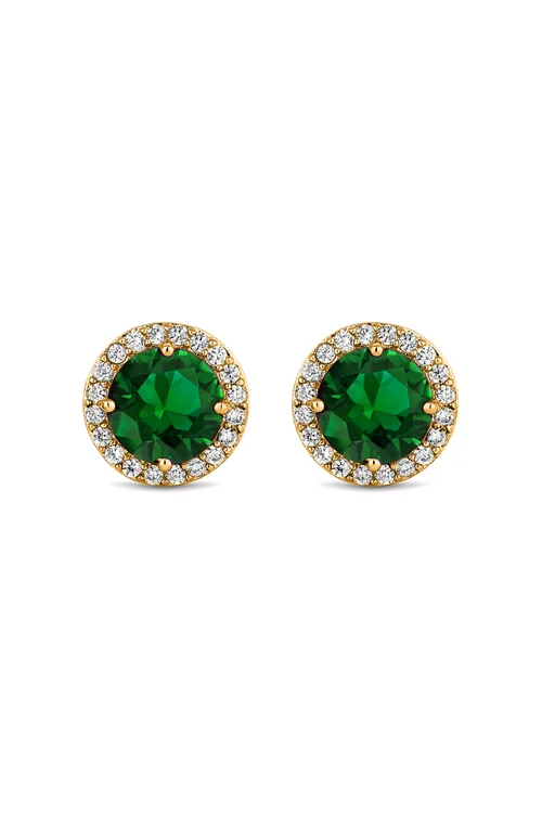 Jon Richard Gold Plated Cubic Zirconia Green Stud Earrings - One Size Image 1