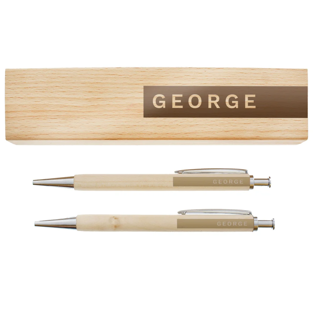Personalised Memento Company Wood Name Only Pen and Pencil Set - One Size Image 5