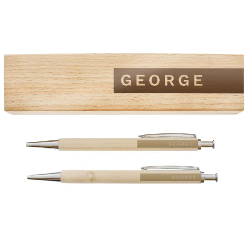 Personalised Memento Company Wood Name Only Pen and Pencil Set - One Size Image 5