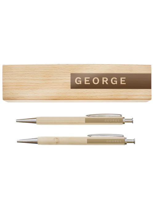 Personalised Memento Company Wood Name Only Pen and Pencil Set - One Size Image 1