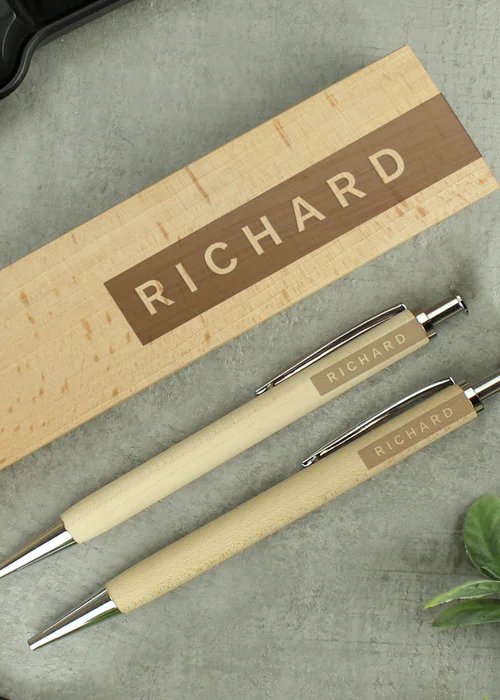 Personalised Memento Company Wood Name Only Pen and Pencil Set - One Size Image 2