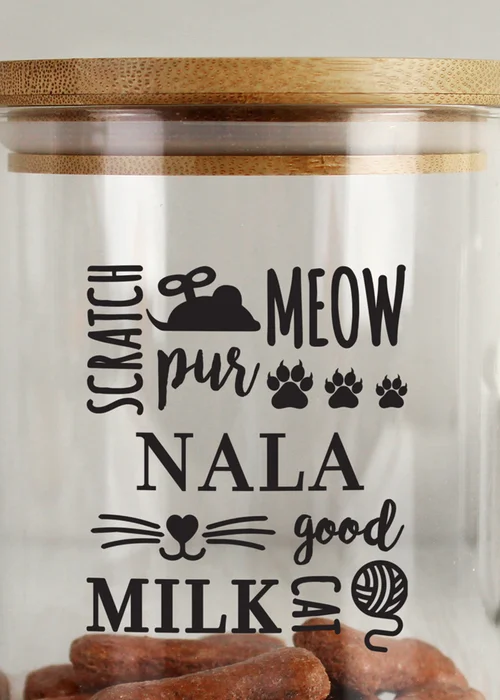 Personalised Memento Company Clear Glass Cat Treat jar with Bamboo Lid - One Size Image 2