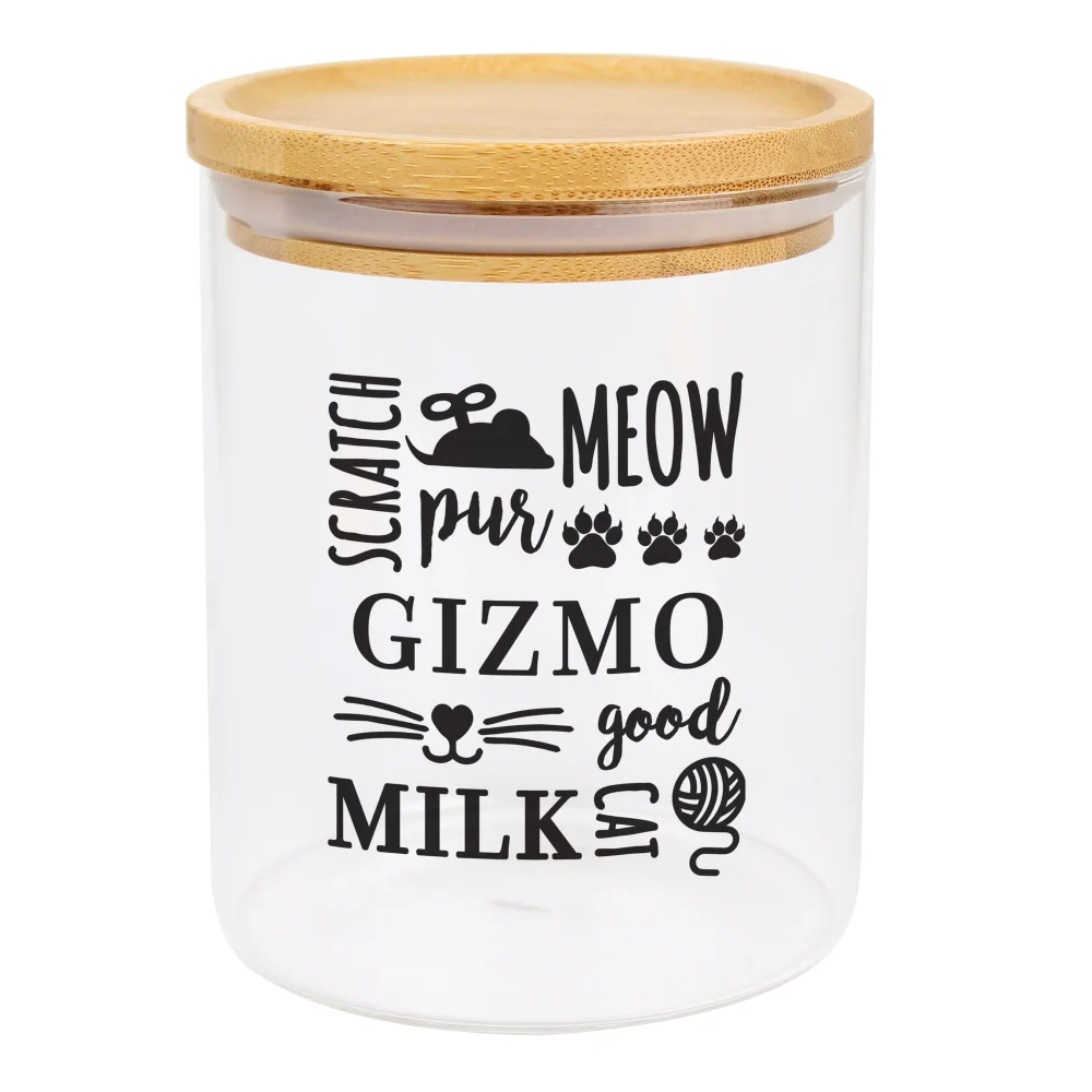 Personalised Memento Company Clear Glass Cat Treat jar with Bamboo Lid - One Size Image 5
