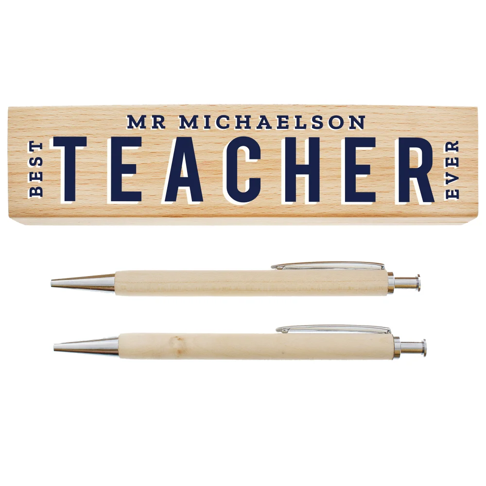 Personalised Memento Company Wood Best Teacher Pen and Pencil Set - One Size Image 5