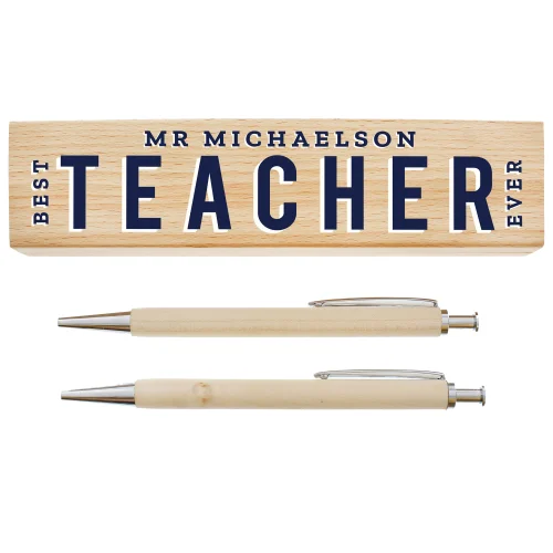 Personalised Memento Company Wood Best Teacher Pen and Pencil Set - One Size Image 5