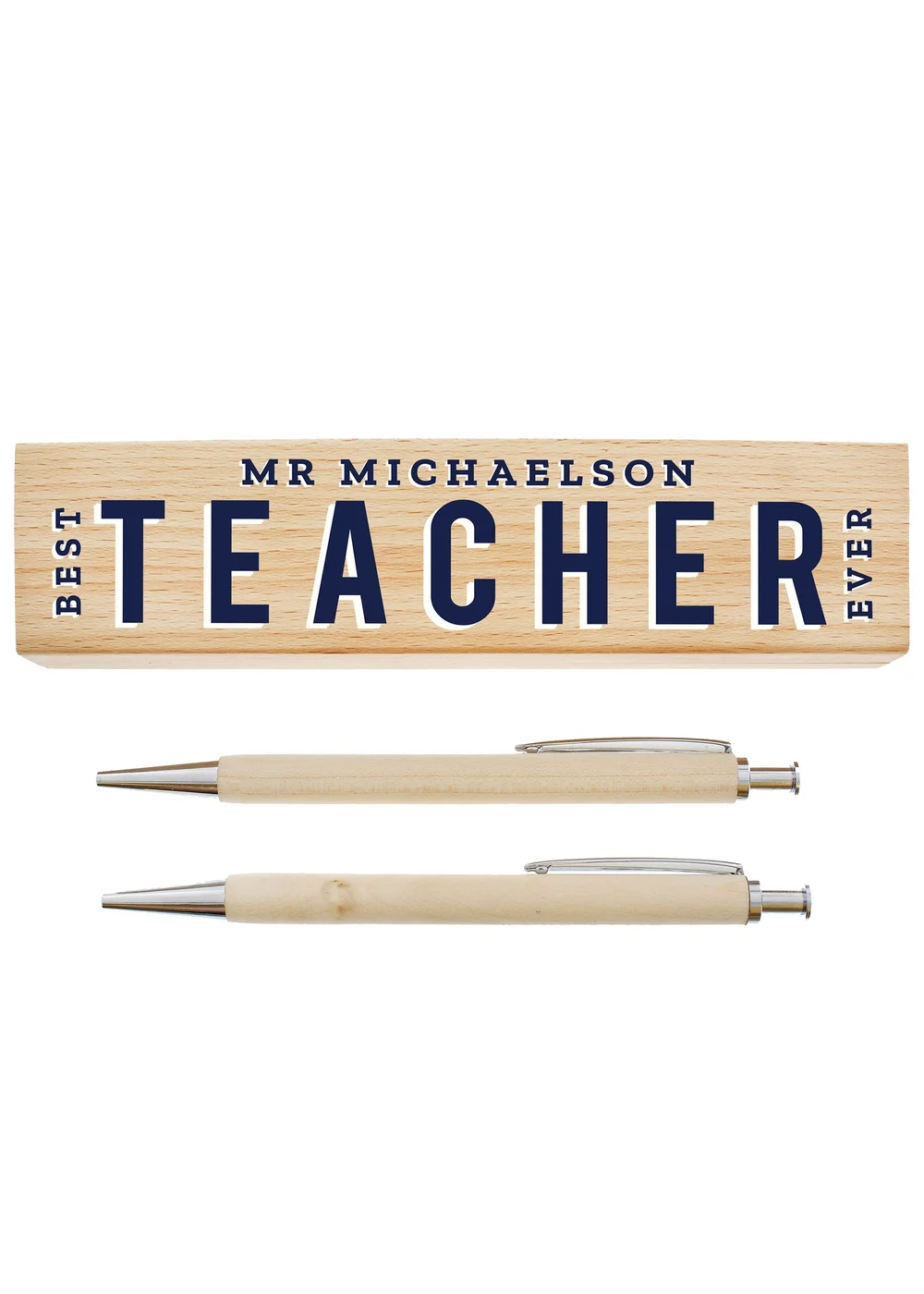 Personalised Memento Company Wood Best Teacher Pen and Pencil Set - One Size Image 1