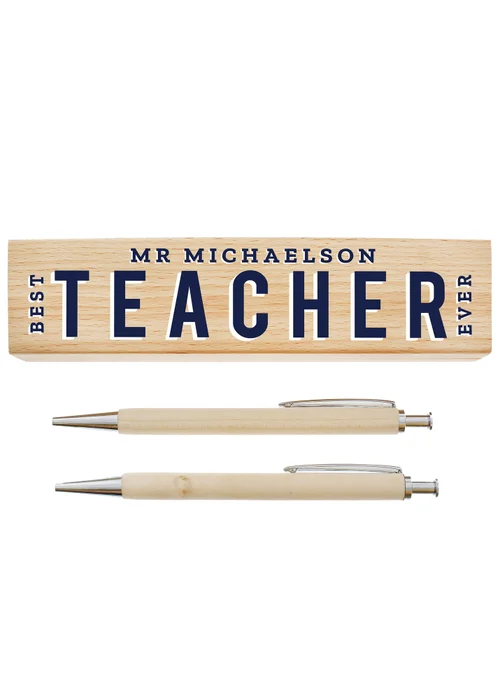Personalised Memento Company Wood Best Teacher Pen and Pencil Set - One Size Image 1