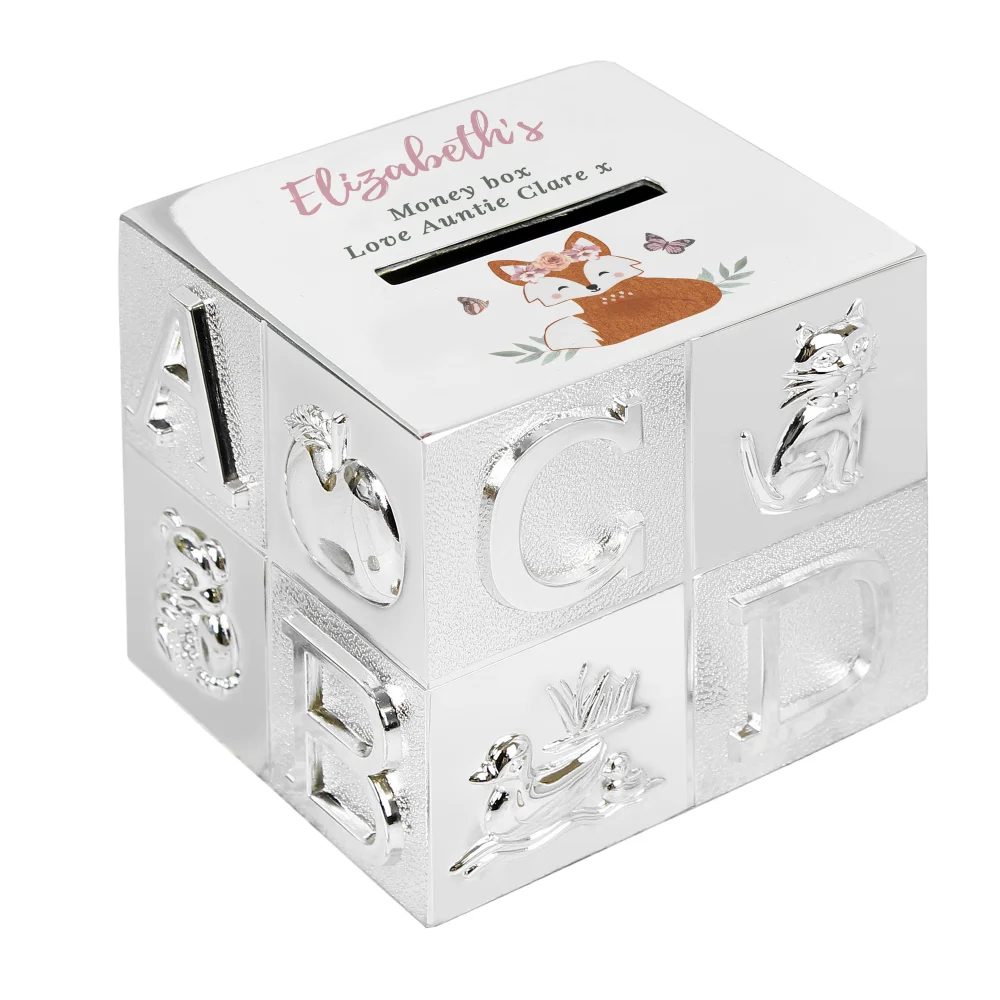 Personalised Memento Company Silver Woodland Fox ABC Money Box - One Size Image 5