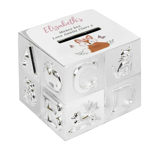 Personalised Memento Company Silver Woodland Fox ABC Money Box - One Size Image 5