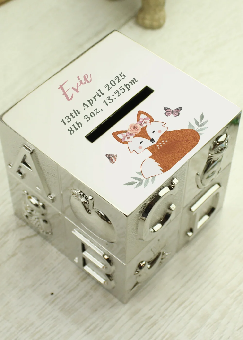 Personalised Memento Company Silver Woodland Fox ABC Money Box - One Size Image 3