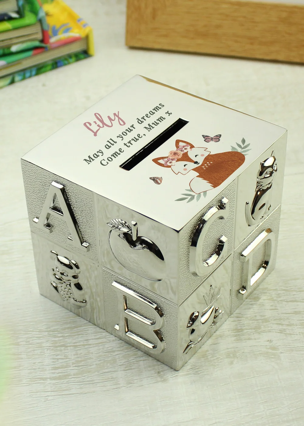 Personalised Memento Company Silver Woodland Fox ABC Money Box - One Size Image 2