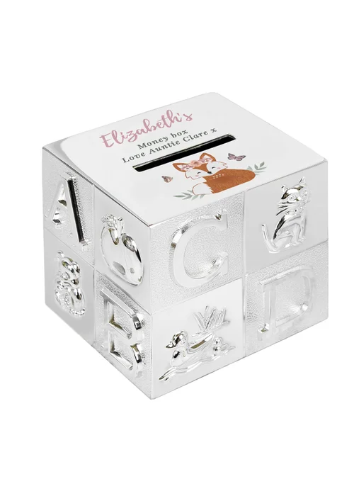 Personalised Memento Company Silver Woodland Fox ABC Money Box - One Size Image 1